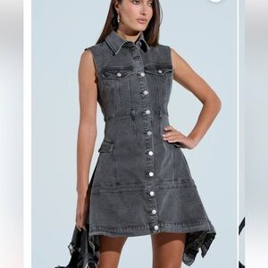 AKIRA Washed Black Sleeveless Denim Button-Front Dress